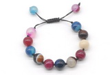 CGB8597 12mm round colorful banded agate adjustable macrame bracelets