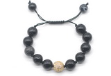 CGB8598 12mm round black banded agate adjustable macrame bracelets