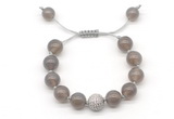 CGB8600 12mm round grey agate adjustable macrame bracelets