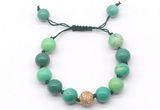 CGB8610 12mm round grass agate adjustable macrame bracelets