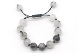 CGB8622 12mm round black rutilated quartz adjustable macrame bracelets