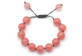 CGB8623 12mm round cherry quartz adjustable macrame bracelets