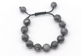 CGB8630 12mm round black labradorite adjustable macrame bracelets