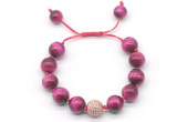 CGB8635 12mm round red tiger eye adjustable macrame bracelets