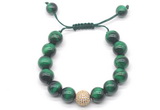 CGB8638 12mm round green tiger eye adjustable macrame bracelets