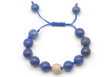 CGB8644 12mm round lapis lazuli adjustable macrame bracelets