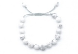 CGB8650 8mm,10mm round white howlite adjustable macrame bracelets