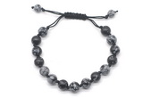 CGB8667 8mm,10mm round snowflake obsidian adjustable macrame bracelets