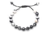 CGB8685 8mm,10mm round black & white jasper adjustable macrame bracelets