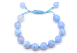 CGB8708 8mm,10mm round blue banded agate adjustable macrame bracelets