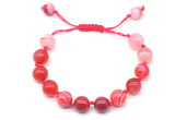 CGB8710 8mm,10mm round red banded agate adjustable macrame bracelets