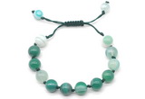 CGB8712 8mm,10mm round green banded agate adjustable macrame bracelets