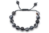 CGB8715 8mm,10mm round black banded agate adjustable macrame bracelets