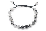 CGB8747 8mm,10mm round black rutilated quartz adjustable macrame bracelets