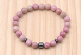 CGB8866 8mm, 10mm pink wooden jasper, drum & rondelle hematite beaded bracelets