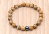 CGB8870 8mm, 10mm picture jasper, drum & rondelle hematite beaded bracelets