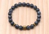 CGB8880 8mm, 10mm black labradorite, drum & rondelle hematite beaded bracelets