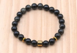 CGB8881 8mm, 10mm golden obsidian, drum & rondelle hematite beaded bracelets