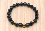 CGB8882 8mm, 10mm black obsidian, drum & rondelle hematite beaded bracelets