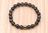 CGB8883 8mm, 10mm smoky quartz, drum & rondelle hematite beaded bracelets