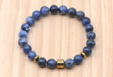 CGB8885 8mm, 10mm sodalite, drum & rondelle hematite beaded bracelets