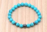 CGB8886 8mm, 10mm turquoise, drum & rondelle hematite beaded bracelets