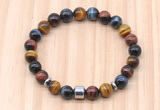 CGB8888 8mm, 10mm colorful tiger eye, drum & rondelle hematite beaded bracelets