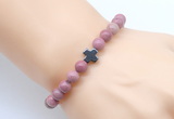 CGB8896 8mm, 10mm pink wooden jasper & cross hematite power beads bracelets