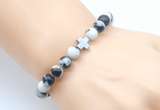 CGB8904 8mm, 10mm black & white jasper & cross hematite power beads bracelets