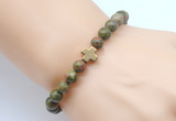 CGB8917 8mm, 10mm unakite & cross hematite power beads bracelets