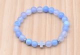 CGB8921 8mm, 10mm blue agate, cross & rondelle hematite beaded bracelets