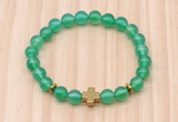 CGB8922 8mm, 10mm green agate, cross & rondelle hematite beaded bracelets