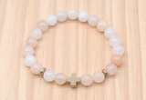 CGB8924 8mm, 10mm pink aventurine, cross & rondelle hematite beaded bracelets