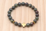 CGB8931 8mm, 10mm dragon blood jasper, cross & rondelle hematite beaded bracelets