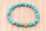 CGB8932 8mm, 10mm blue sea sediment jasper, cross & rondelle hematite beaded bracelets