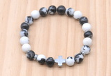 CGB8934 8mm, 10mm black & white jasper, cross & rondelle hematite beaded bracelets