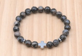 CGB8938 8mm, 10mm grey opal, cross & rondelle hematite beaded bracelets