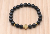 CGB8942 8mm, 10mm black obsidian, cross & rondelle hematite beaded bracelets