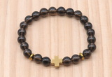 CGB8943 8mm, 10mm smoky quartz, cross & rondelle hematite beaded bracelets