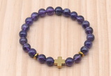 CGB8944 8mm, 10mm amethyst, cross & rondelle hematite beaded bracelets