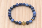 CGB8945 8mm, 10mm sodalite, cross & rondelle hematite beaded bracelets