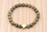 CGB8947 8mm, 10mm unakite, cross & rondelle hematite beaded bracelets