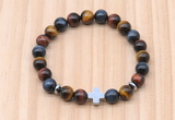 CGB8948 8mm, 10mm colorful tiger eye, cross & rondelle hematite beaded bracelets