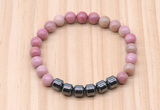 CGB8986 8mm, 10mm pink wooden jasper & drum hematite beaded bracelets