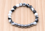 CGB8994 8mm, 10mm black & white jasper & drum hematite beaded bracelets