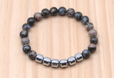 CGB8998 8mm, 10mm grey opal & drum hematite beaded bracelets