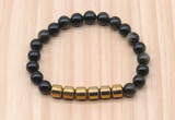 CGB9001 8mm, 10mm golden obsidian & drum hematite beaded bracelets