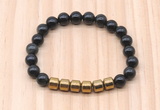 CGB9002 8mm, 10mm black obsidian & drum hematite beaded bracelets