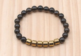 CGB9003 8mm, 10mm smoky quartz & drum hematite beaded bracelets