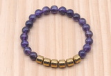 CGB9004 8mm, 10mm amethyst & drum hematite beaded bracelets